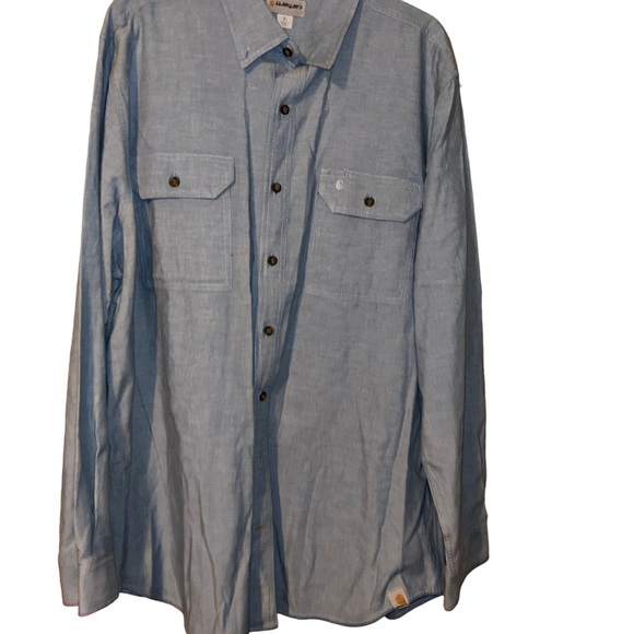 Men Carhartt relaxed fit button down long sleeve shirt top XL tall blue - Picture 1 of 5